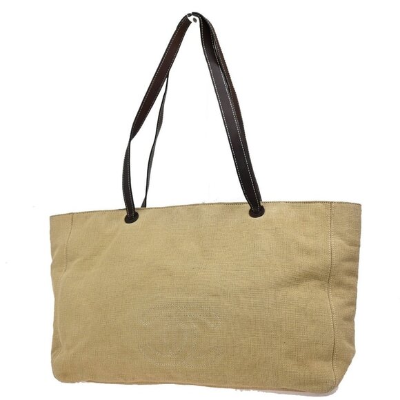 CHANEL CC Logo Shoulder Tote Bag Canvas Leather Beige Brown Vintage - Picture 1 of 16